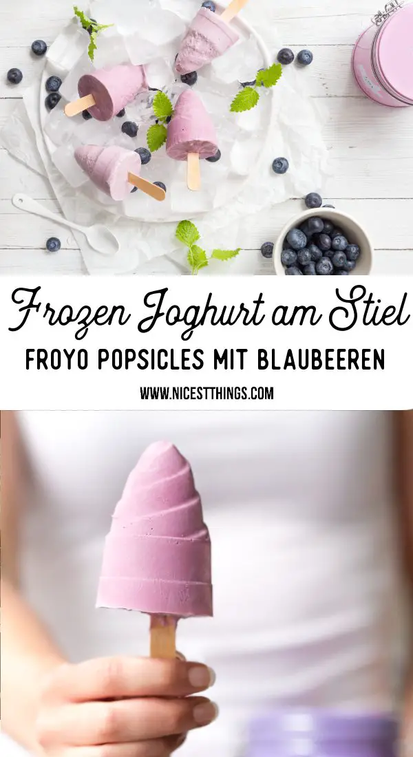 Frozen Joghurt Rezept FroYo Eis am Stiel Frozen Yogurt Popsicles Blaubeeren #frozenjoghurt #frozenyogurt #froyo #eiscreme #icecream #popsicles #blueberries #blaubeeren