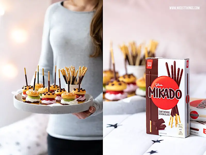 Mikado Serienabend Snack suesse Mini Burger Fingerfood