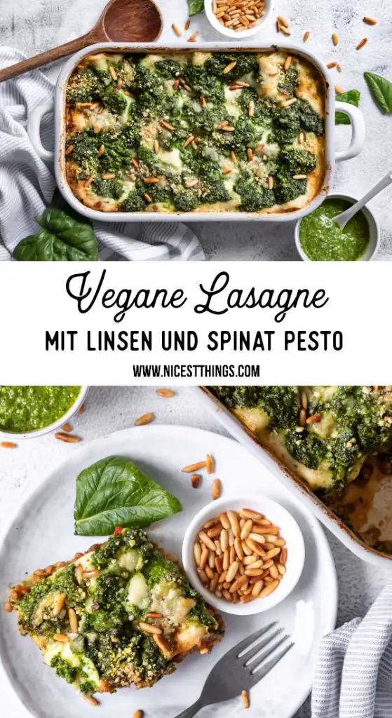 Vegane Lasagne Rezept mit Linsen Bolognese, Spinat Pesto und veganer Béchamel Sauce #vegan #lasagne #linsen #spinat #veganfood #lentils #dinner #veganrecipes #foodblogger #lasagna