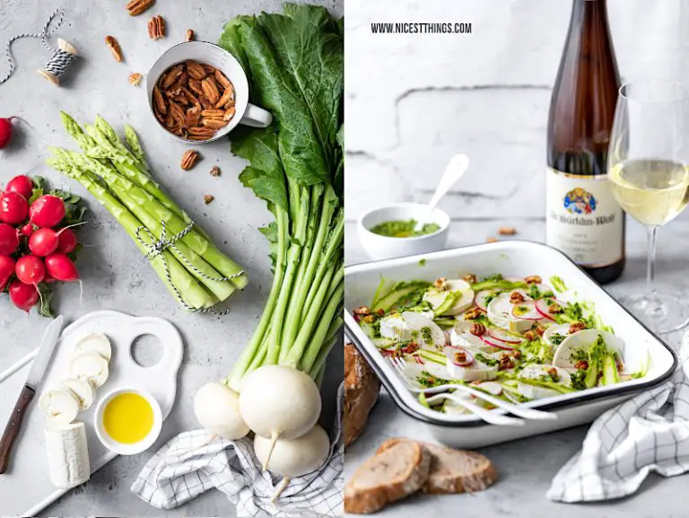 Mairübchen Salat mit Ziegenkäse, Spargel &amp; Pekannüssen - Nicest Things