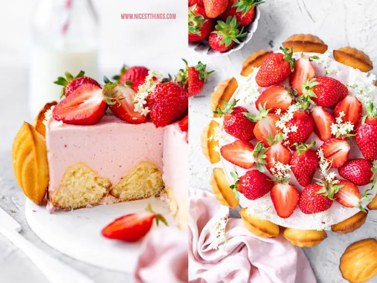 Charlotte mit Madeleines, Erdbeeren, Holunderblüten - Nicest Things