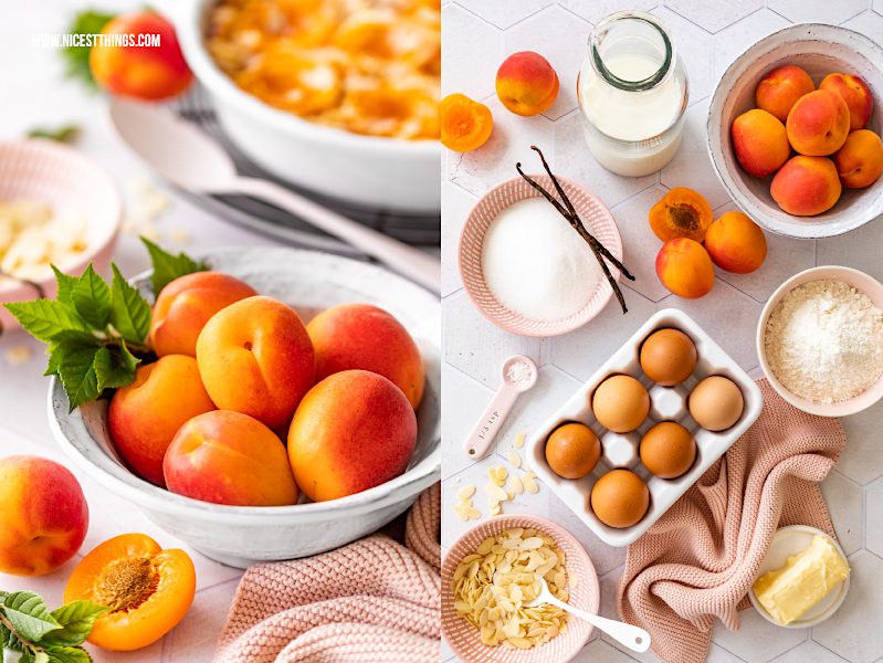 Aprikosen aus Frankreich in weisser Schüssel Zutaten für Clafoutis #AprikosenausFrankreich #TasteFrance #FruitsfromFrance