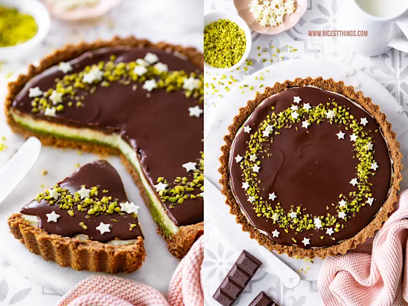 Mozartkugel-Tarte Rezept mit Pistazien, Marzipan und Nougat #mozartkugel #tarte #mozartkugeltarte #pistazien #pistazientarte #nougat #marzipan