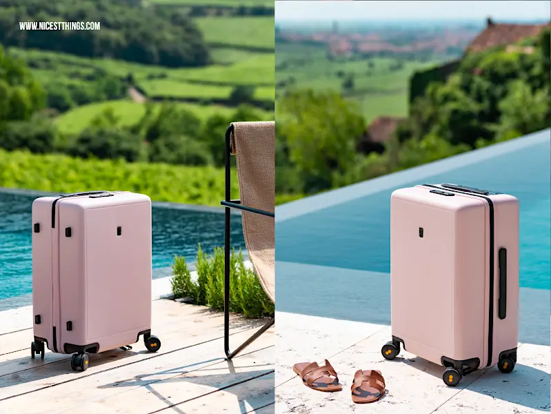 Level8 Koffer Test: Luminous Textured Carry On Pink Handkoffer, Produkttest und Produktfotos im Italien-Urlaub im Arcadia Wine Resort Soave am Pool #koffer #handkoffer #produkttest #urlaub #italien #pool